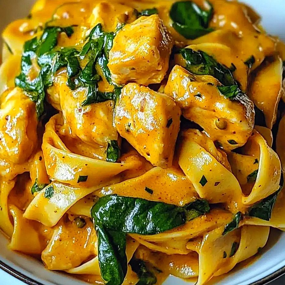 Pyszny makaron z kurczakiem i szpinakiem w aromatycznym sosie curry – Schritt 1